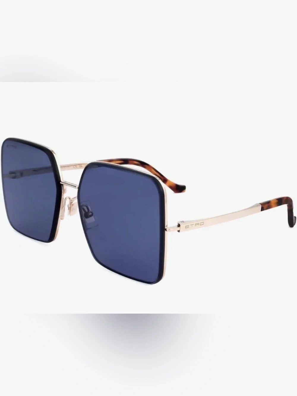 Etro ETRO 0034/S Blue Lens Gold Frame Women's Square Sunglasses New w/Case